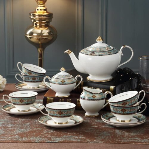 15 Pieces Afternoon Tea Sets for Adults with Teapot Tea Cups and Saucers Bone China Coffee Cups Sets with Bowl Milk Jar